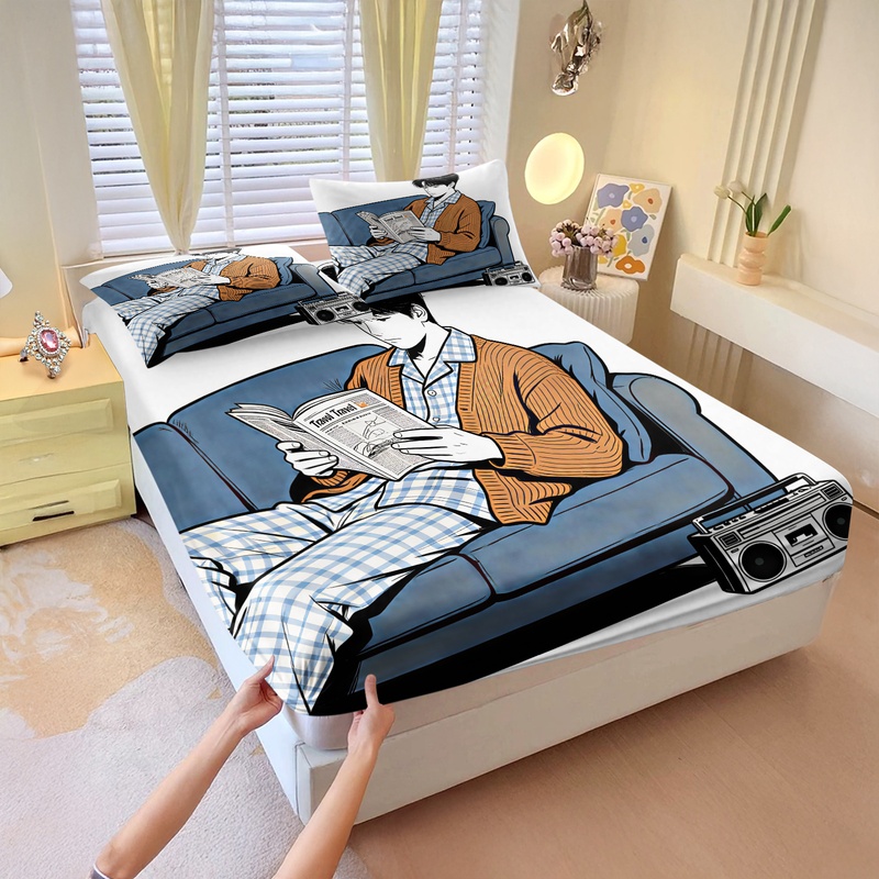 Fitted Bed Sheets Deep Pocket - Conjunto de Lençóis Ajustáveis com Estampa