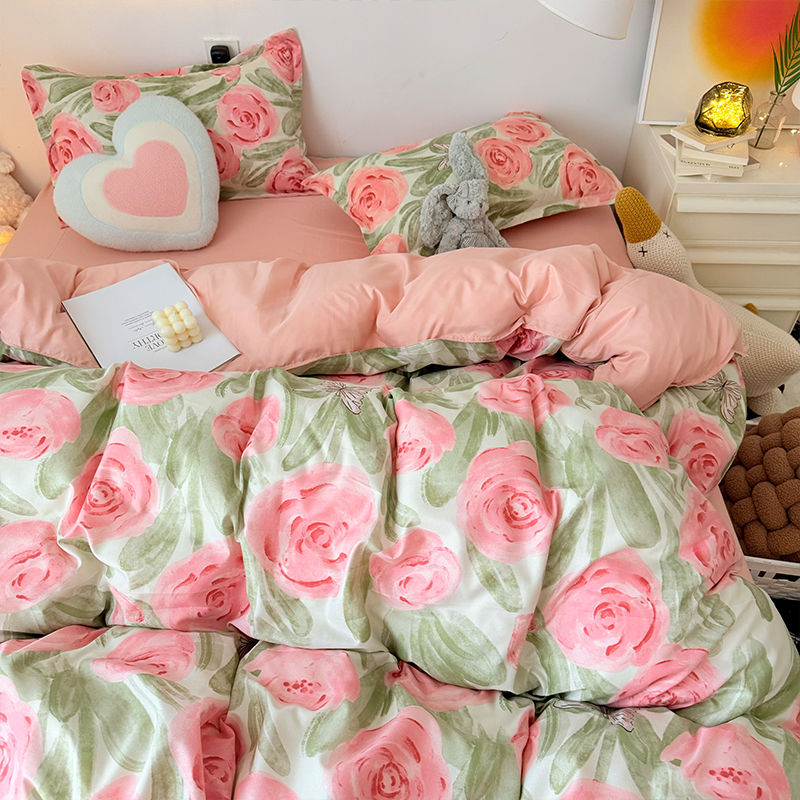 Duvet Cover Sets With Zipper - Rosa rosa conjunto de capa edredão